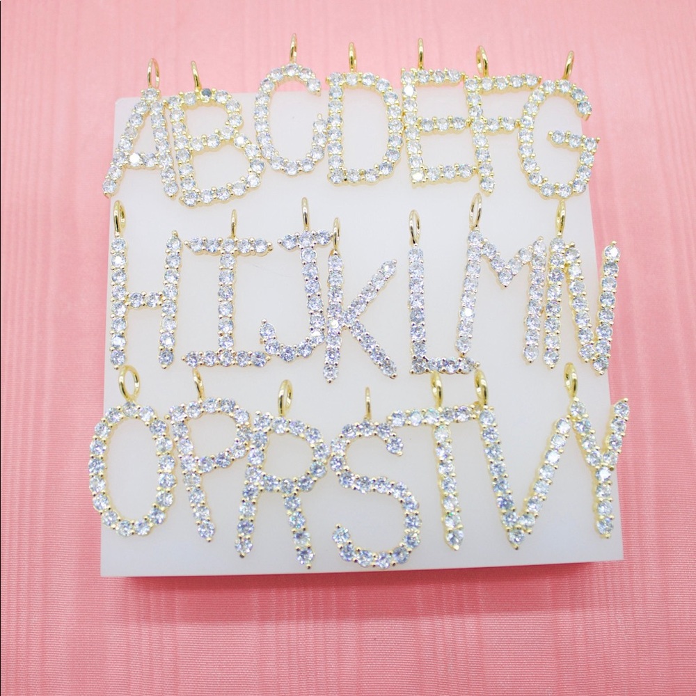 18K Gold Filled Letters With Cubic Zirconium Stone - Picture 1 of 2